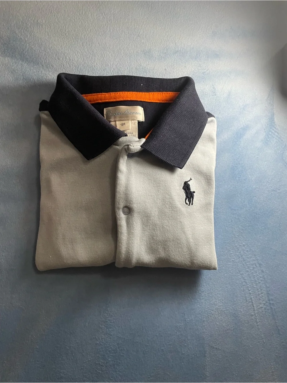 Ralph Lauren Gray Polo Romper with Yellow & Orange Sleeves